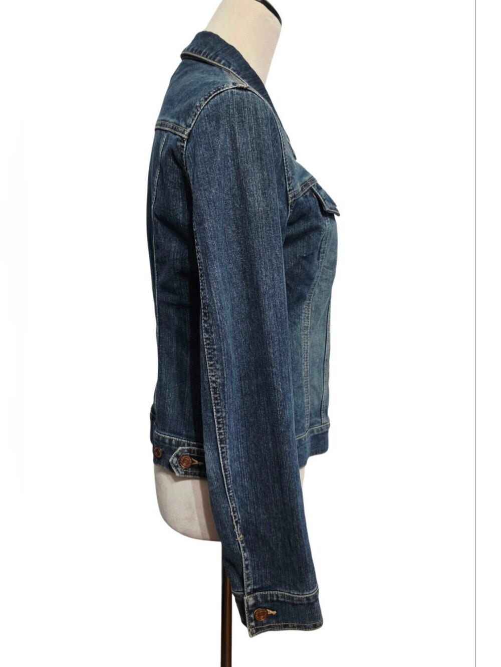 New York & Company Denim Jean Jacket Womens Size 4 Blue Fitted Stretch Trucker - Picture 5 of 12